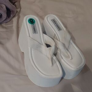 Steve Madden Cream Platform Flip Flops